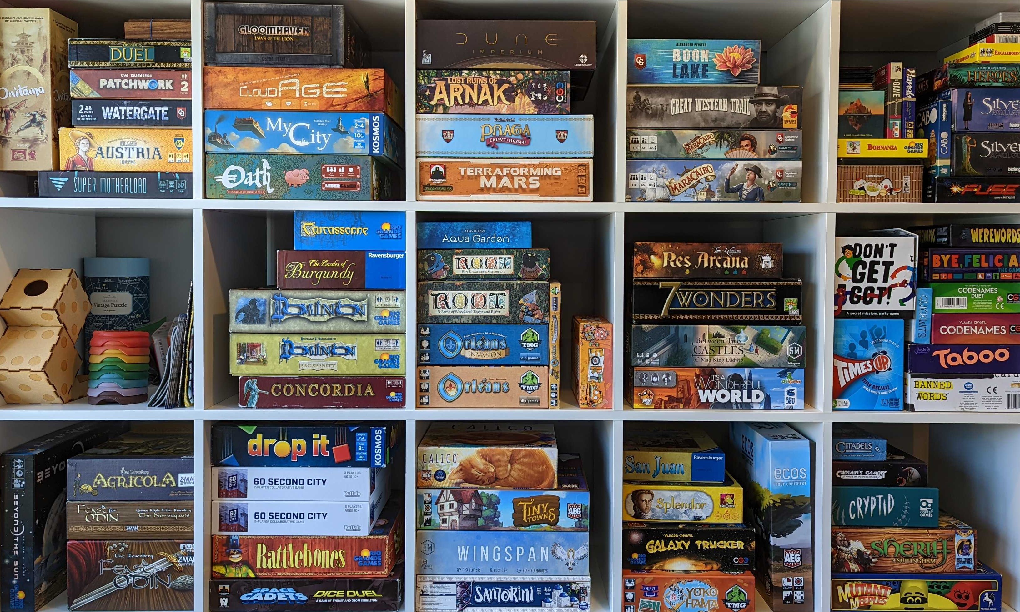 IKEA Kallax shelf filled with board games