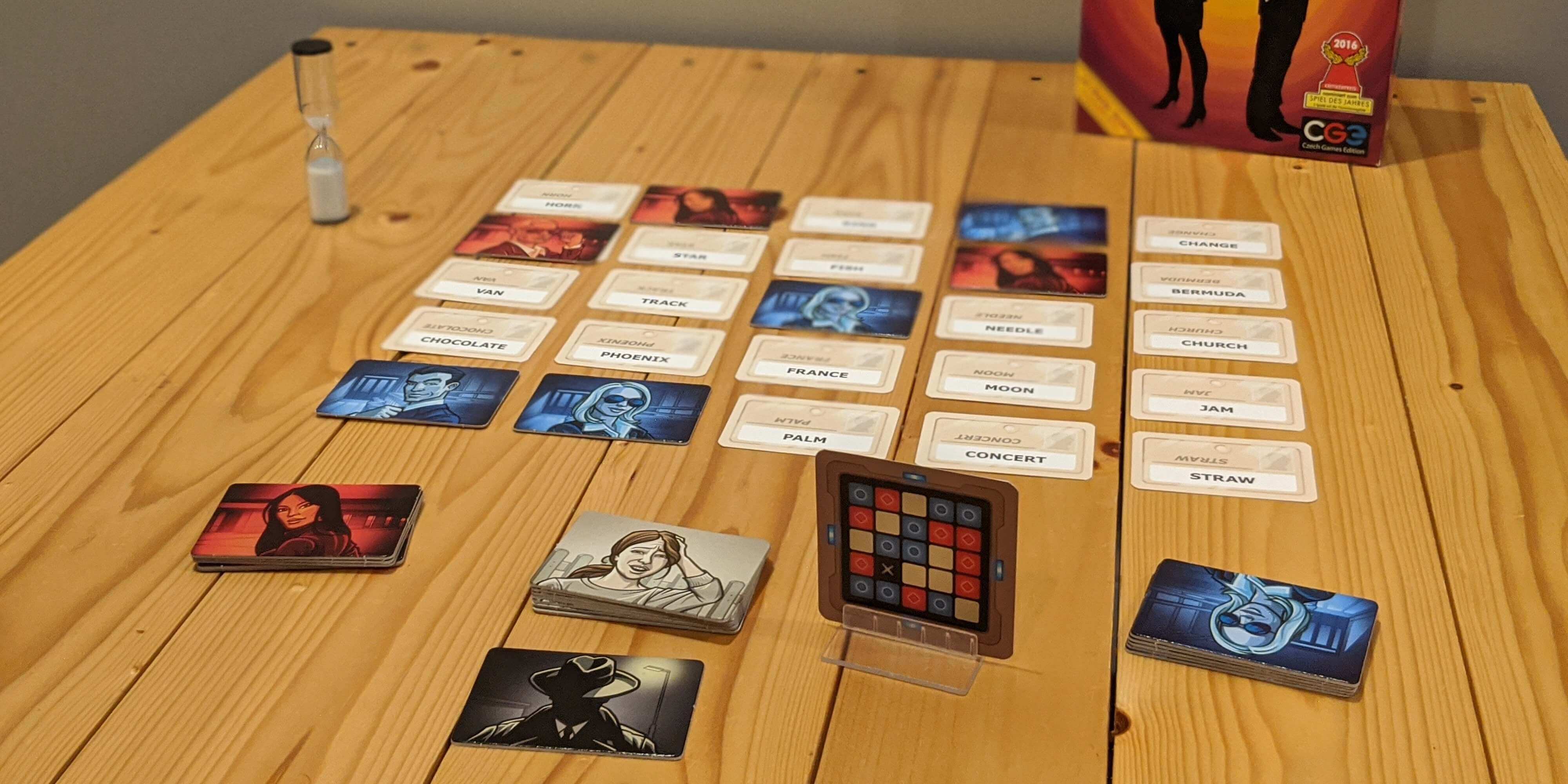 Codenames card game, co-operative word game of deception